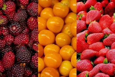 Polvo instantáneo de uvilla, fresa y mora: dosis de vitaminas C y A