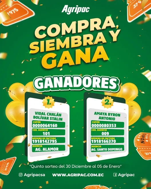 ECUADOR: La Campaña "Compra, Siembra y Gana" de Agripac continúa premiando a los agricultores
